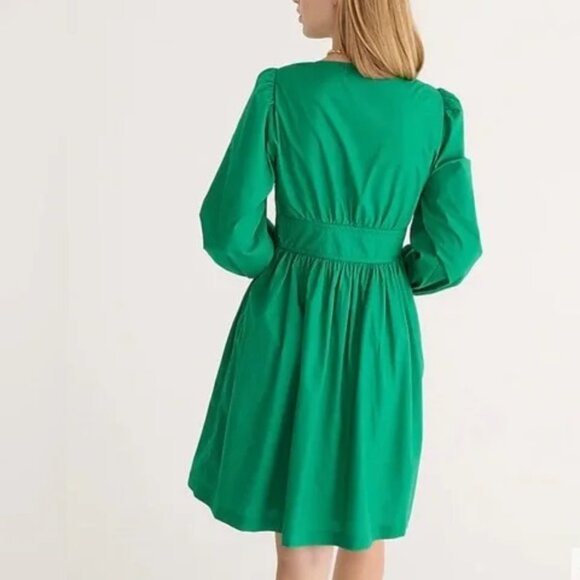 J. Crew V-Neck Cotton Poplin Mini Dress in Bright Kelly Green Size 12 - Picture 2 of 5